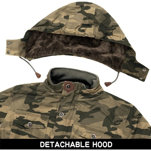 Mens Camo Thick Winter Jacket Hooded Fleece Lined Cotton Military Coat - Picture 5 of 6